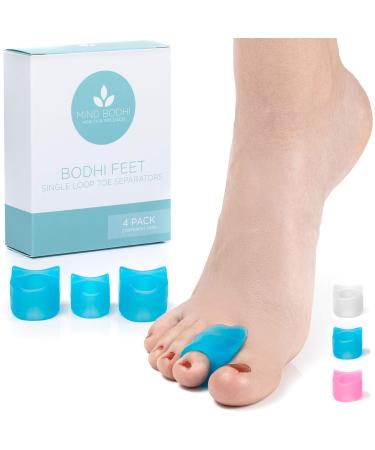 Mind Bodhi Toe Separators 4-Pack (Small and Large) to Cushion The Big Toe and Prevent it from Drifting Inwards (Toe Spacers Toe Spreader Toe Straightener Bunion Corrector Toe Stretcher) - Blue