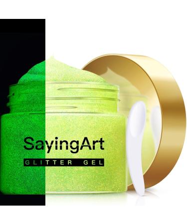 2.46 Oz Neon Gold/Yellow Face Body Glitter Gel SayingArt Glow in Black Light Gel Glitter Set for Women Gift Summer Hair Rave Glow Party Shimming Glam Oil Gold Shimmer Body Luminizer neon glow gold