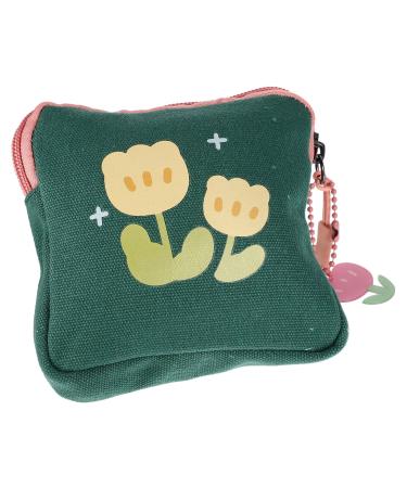 Healvian Flower Makeup Bag Sanitary Napkin Storage Bag Cute Menstrual Pad Bag with Zipper Portable Sanitary Napkin Storage Tampons Holder Coin Bag for Purse First Period Kit Green Womens Makeup Bags