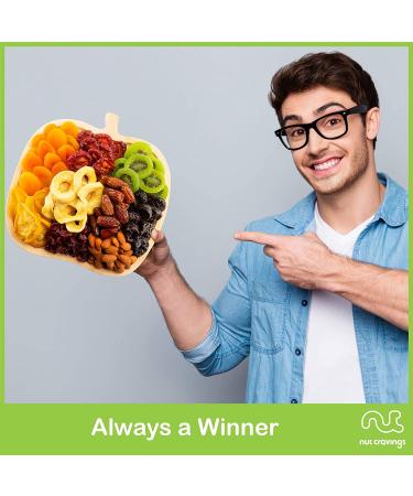 Dried Fruit & Nuts Gift Basket in Wooden Apple Tray + Green Ribbon - 9 Assortments | Holiday & Birthday Gourmet Arrangement | Healthy Kosher Snack Box - Buy Online on GoSupps.com
