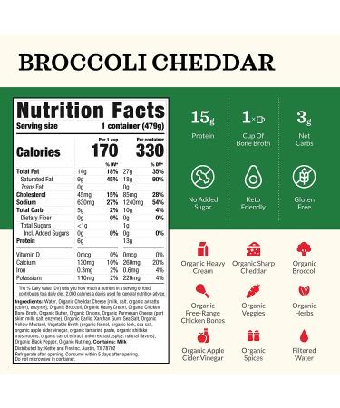 Kettle and Fire Broccoli Cheddar Keto Soup 3 Pack - Paleo & Keto Friendly, Gluten Free, High Protein & Collagen - 16.9 Oz x3 - Buy Online on GoSupps.com
