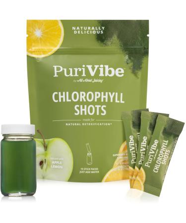 All About Juicing Chlorophyll Green Juice Shots - Clean Energy Detox Alkalize - 15 Stick Packs - 120 mg Superfood Juice Powder - PuriVibe 0.14 Ounce (Pack of 15)