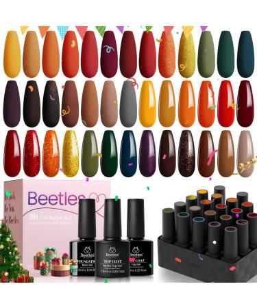 Beetles Gel Nail Polishes- 23 Pcs Cozy Campfire Collection Orange Yellow Red Soak off UV LED Nail Lamp Gel Nail Kit Base Top Coat Glitter Gel Polish Nail Art DIY Nail Gift Cozy Campfire 24