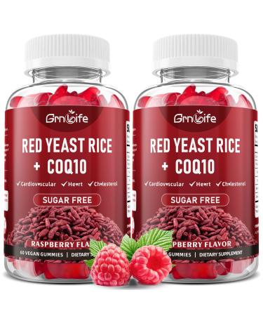 2 Pack Red Yeast Rice with Coq10 Gummies Red Yeast Rice Supplement Sugar Free Raspberry Flavor 120 Count 120 Count (Pack of 1)