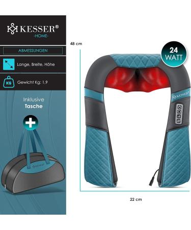 Kesser Neck & Shoulder Shiatsu Massage Device with Heat - 3D Massage for Back Legs & Feet - Portable Gray/Turquoise - Buy Online on GoSupps.com