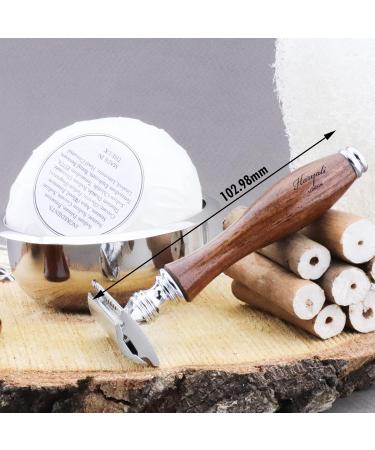 4-Piece Wooden Shaving Set for Men | Black Badger Hair Brush, DE Safety Razor, Stainless Steel Bowl, and Soap - Buy Online on GoSupps.com