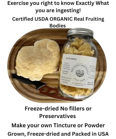Freeze-Dried Lion's Mane Mushroom fruiting bodies Slices. Real Deal Large 25 Gram Jar. Great for tea or powder. Can be rehydrated and cooked or used as a herbal supplement. USDA organic. Excellent for Stamets Stack. No Refr  - Buy Online on GoSupps.com