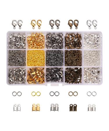 PH PandaHall 1800 Pcs Jewelry Finding Kits  5 Colors Cord Ends Lobster Claw Clasps 5mm Jump Rings for Earring Bracelet Necklace Pendants Jewelry DIY Craft Making  24 Styles/Set 15 Styles 5 Colors-1800 Pcs