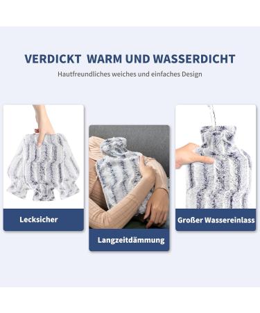Samply 2L Hot Water Bottle with Furry Navy Blue Cover - Warmth & Comfort for All Seasons - Buy Online on GoSupps.com