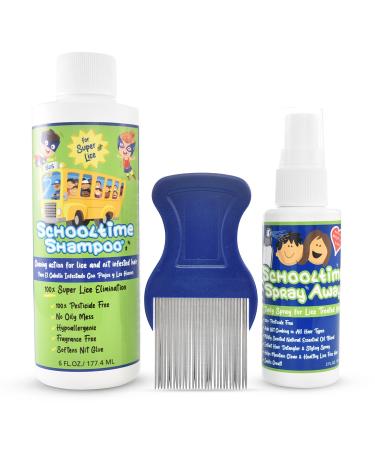 Schooltime Lice Shampoo Kit for Kids, After Treatment Spray and Lice Comb for Egg Removal