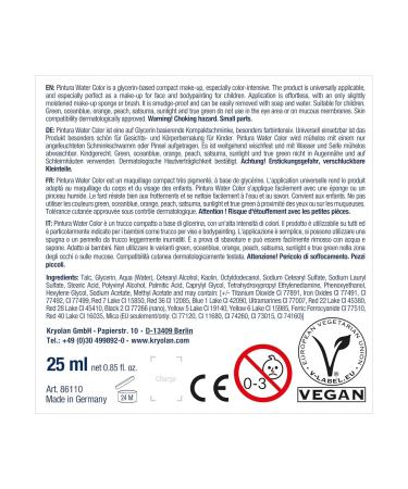 Kryolan Pintura Water Color Schminke 25ml - Peach | Washable Vegan Perfume-Free Paraben-Free Gluten-Free | Ideal for Kids Parties Carnival & Halloween - Buy Online on GoSupps.com