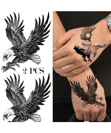 AKOAK 2 Pcs Waterproof Eagle Tattoo Sticker - Temporary Body Art for Men and Women (Black) - Buy Online on GoSupps.com