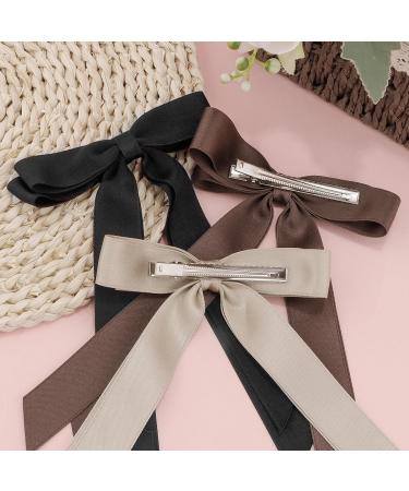 REYIN-CHHN Hair Bows for Women Hair Ribbons with Metal Alligator Clips Coquette Bows Preppy Teen Girl Gifts Trendy Stuff Cute Hair Accessories Aesthetic Things (black brown khaki) - Buy Online on GoSupps.com