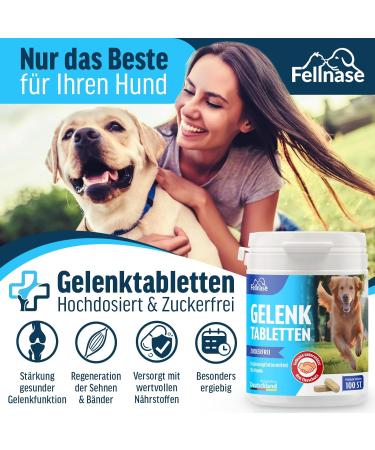 FELLNASE Joint Tablets for Dogs - Premium Food with Fully Transparent Recipe and Sugar Free - Premium Quality - Made in Germany - 100 Tablets - Buy Online on GoSupps.com
