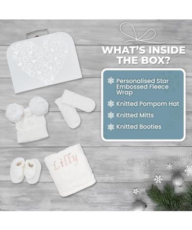 Personalised Baby Shower Gifts | Newborn Baby Winter Essentials Set with Hat, Blanket, Booties, Gloves | Custom New Baby Gifts - Buy Online on GoSupps.com