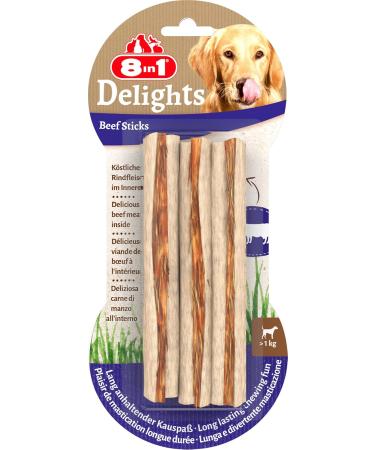 Buy 8in1 Delights Beef Sticks - Healthy Chews for Sensitive Dogs | High Quality Beef Wrapped in Beef Skin | 2 Pack (6 Sticks) - Buy Online on GoSupps.com