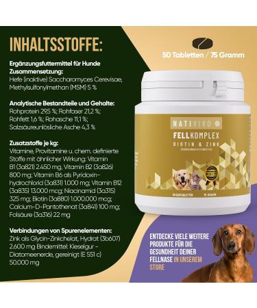 Nativivo Premium Probiotic Biotin+Zinc for Dogs & Cats | 2x50 Tablets | High-Dose Complex for Shiny Fur Hair Loss Relief & Skin Itch Soothing - Buy Online on GoSupps.com