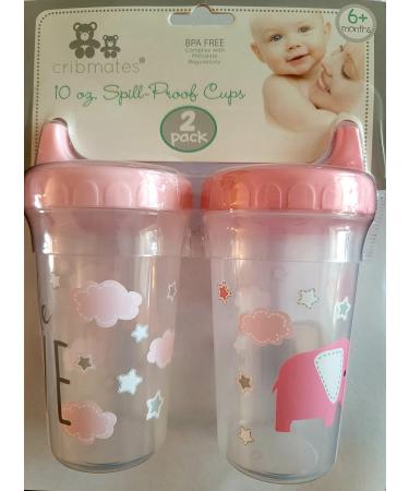Cribmates 10oz Spill Proof Cups 2-Pack Pink Elephants