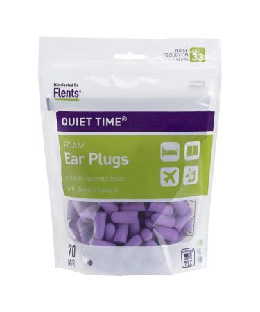 Flents Ear Plugs for Sleeping, Snoring, Loud Noise, Traveling, Concerts, Construction, & Studying, Made in the USA, NRR 33, Purple, 70 Pair 70 Pair Purple NRR33