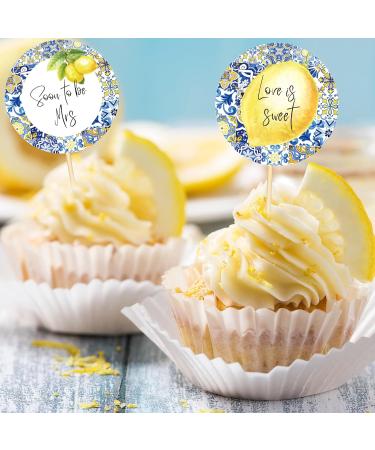 AnyDesign 24Pcs Blue White Tiles Lemon Cupcake Topper Sweet Fruit Theme Summer Lemonade Cupcake Picks for Wedding Engagement Bridal Shower Bachelorette Party Decorations - Buy Online on GoSupps.com
