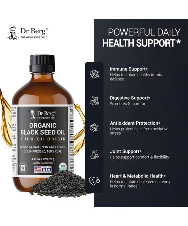 Dr. Berg Black Seed Oil Organic Cold Pressed Pure Nigella Sativa Black Cumin Oil USDA Organic Halal Vegan for Hair Skin Immune Support Unrefined Liquid 4 oz Glass Bottle - Buy Online on GoSupps.com