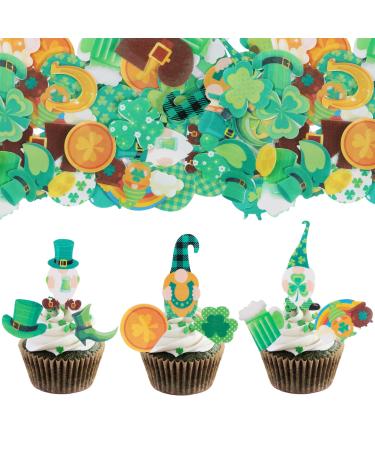Gyufise 72Pcs Edible Happy St Patrick's Day Cupcake Toppers St Patrick's Day Cupcake Picks Edible Four Leaf Cake Toppers for Irish Saint Paddy's Day Theme Party Supplies Green 72pcs