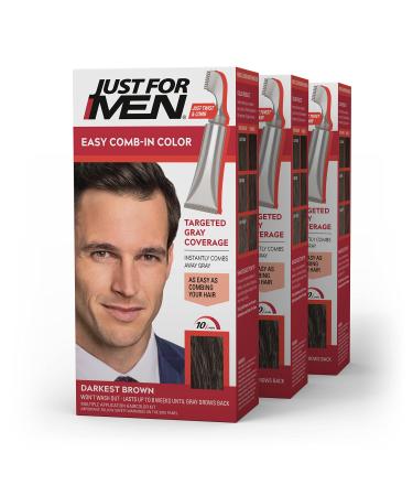 Just For Men Easy Comb-In Color, Hair Coloring for Men with Comb Applicator - Darkest Brown, A-50, 3 Pack Pack of 3 Darkest Brown