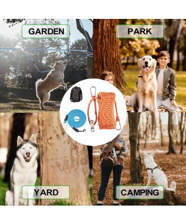 Dog Tie Out Cable -OZHOMY 75ft Portable Dog Run Trolley System with 10FT Runner Lead Reflective Dog Lead for Yard Camping Parks Outdoor for Large Medium Dogs up to 300lbs (Orange & Blue) 75ft with 10ft Runner Lead Orange - Buy Online on GoSupps.com