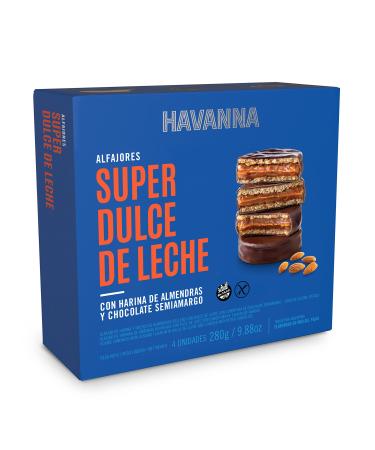 Havanna Havanna Argentine Alfajores | Semi-sweet chocolate with almond flour | Gluten-free milk-filled cookies | Traditional Gourmet Alfajores | Box of 4 | 280 g