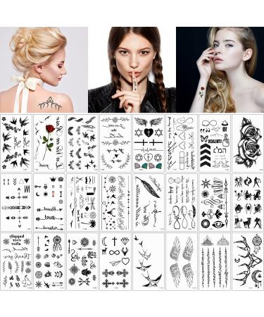 50 Sheets Temporary Tattoos Stickers Fake Black Tiny Tattoo Waterproof Small Temporary Tattoo Body Art Tattoo Sticker for Adult Women Girls Men Hand Neck Wrist