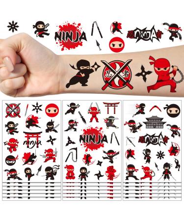 288 Pcs Ninja Temporary Tattoos Cute Ninja Warrior Birthday Decorations Cartoon Ninja Tattoo Sticker Kawaii Fake Tattoos for Kids School Rewards Gift Party Supplies Favors