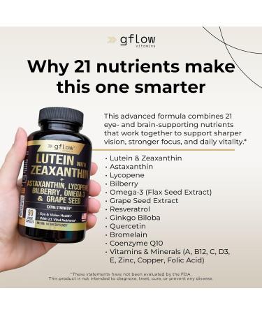 gflow vitamins Lutein and Zeaxanthin Supplements - Advanced Eye Vitamins with Astaxanthin Omega 3 Resveratrol Bilberry Lycopene Quercetin Ginkgo Biloba Vitamin D | Health Vision | Made in USA - Buy Online on GoSupps.com