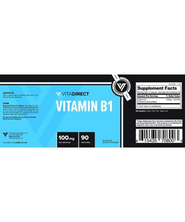 VitaDirect Premium Vitamin B1 Thiamine Supplement - 100mg 90 Capsules - Buy Online on GoSupps.com