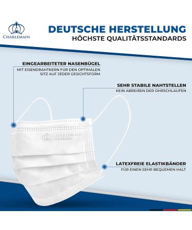 Charlemain 100x Op Masks - EN 14683 Type IIR CE Certified BFE 99.9% Medical Face Masks Latex-Free One-Way Protection 3-Layer Design Made in Germany - Buy Online on GoSupps.com