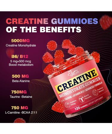 Hoozzch Creatine Gummies for Women & Men Low Sugar Creatine Supplements Help Build Muscle Creatine Monohydrate Gummies Raspberry Flavor Supports Muscle Growth and Enhances Strength 120 Count - Buy Online on GoSupps.com