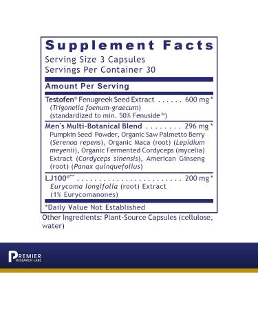 Premier Research Labs Testosterone Premium - Boost Vitality & Desire with Saw Palmetto Maca & Ginseng - Vegan Male Andropause Support - 90 Plant-Based Capsules - Buy Online on GoSupps.com