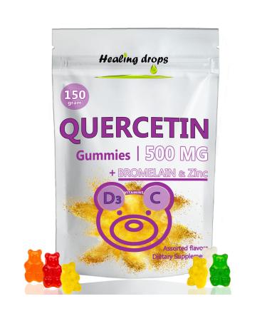 HEALING DROPS Quercetin with Bromelain Gummies - Vitamin C + Zinc + Vitamin D3 - Quercetin 500mg Gummies for Kids and Adults (1)