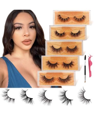 GOO GOO 3D Mink Eyelashes  Daily Type 13mm to 18mm 5 Styles Fake Eyelashes Multipack Real Siberian Mink Fur False Eyelashes Natural Look Hand Made Reusable Eyelashes for Women 5 Pair (Pack of 1) 5 Pairs/13-18mm natural2