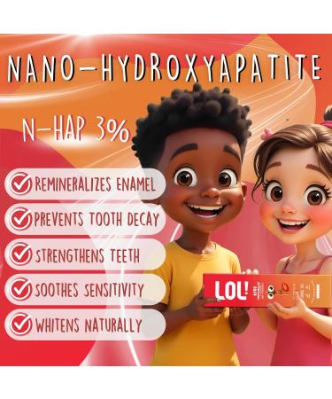 LOL Kids Toothpaste | Fluoride Free 2-Flavors Pack | Nano Hydroxyapatite Toothpaste Probiotics Vitamins A C E | Safe if Swallowed No SLS | 1 Strawberry 1 Cinnamon - Buy Online on GoSupps.com