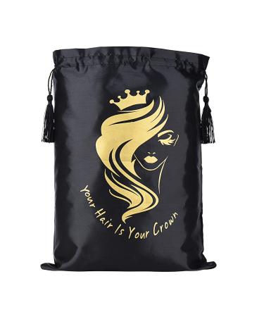 10 Satin Wig Pockets with Cord Strain - Soft Packaging Bags for Hair Extensions | Travel Gift Bags (Black) - Buy Online on GoSupps.com
