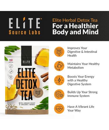 Organic Elite Detox Tea: Herbal Body Cleanse for Bloating & Constipation - 14 Digestive Tea Bags - Buy Online on GoSupps.com