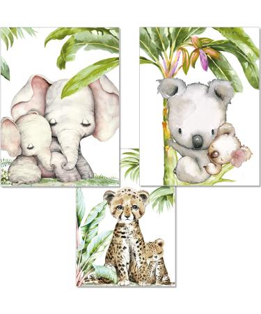 artpin Set of 3 Pictures Children's Room Jungle Decoration Boy Girl DIN A4 Poster Animals without Picture Frame Safari Africa Wall Pictures Elephant Tiger Koala P54