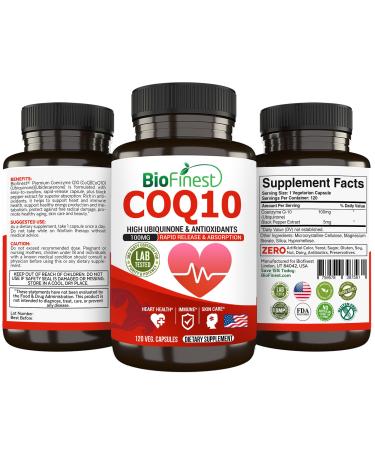 CoQ10 Coenzyme Q10 100mg Supplement - Rapid Release Fast Absorption - Immune Heart Energy Antioxidant (120caps)