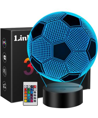 Football Gifts for Boys Linkax 3D Illusion Night Lamp Football Night Light for Kids Girls 16 Colors Change with Remote Control Christmas Birthday Gift Bedroom Accessories Decor for Football Fans Colorful