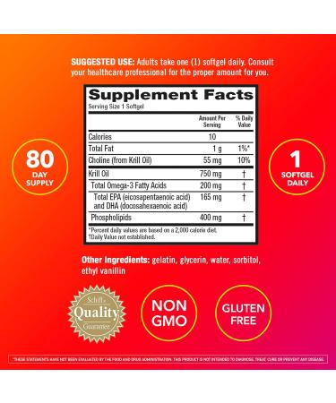 MegaRed Krill Oil 750mg - Top Dr Recommended Omega 3 Supplement with EPA DHA & Phospholipids for Heart Brain & Liver Health - 80 Softgels - Buy Online on GoSupps.com