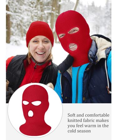 Geyoga 3 Hole Winter Knitted Full Face Cover Balaclava Ski Mask - Red, Adult Size | Ideal for Outdoor Sports - Buy Online on GoSupps.com