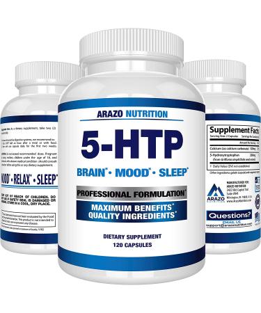 5-HTP 200mg with Calcium for Mood & Sleep | 120 Capsules | High Purity - Arazo Nutrition - Buy Online on GoSupps.com