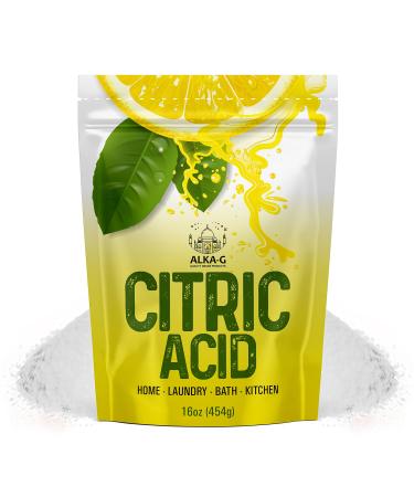 Citric Acid 16 Oz 100% Pure Food Grade | Multi Purpose Citric Acid Powder for Skincare  Cooking  Baking & Bath Bombs Resealable Bag by ALKA-G 1 Pound (Pack of 1)