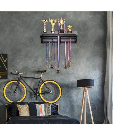 Pllieay Wooden Medal Hanger Display with Shelf - Black Race Medal Trophy Holder - Buy Online on GoSupps.com