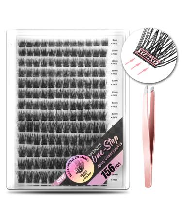 Self Adhesive Eyelashes 156 Pcs Self Adhesive Eyelash Clusters No Glue Needed Invisible 2-Strip Tape - Longer Lasting No Sticky Residue Pre Glued Eyelashes (Volume-Mixed) 1 Step-Press on Volume